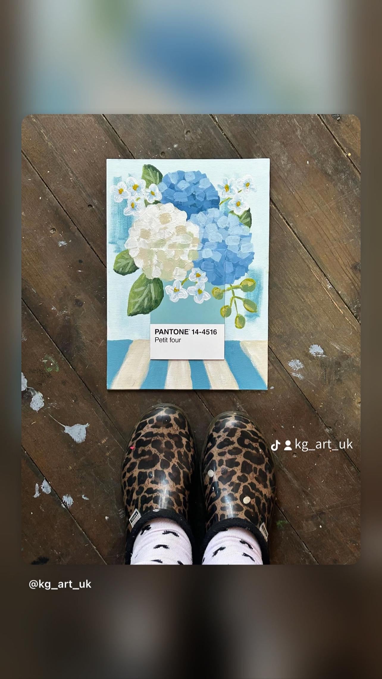 Pantone Petit Four Print | Blue Hydrangea Floral Wall Art | Botanical Fine Art Print | Blush Flower Decor | Contemporary Gallery Wall