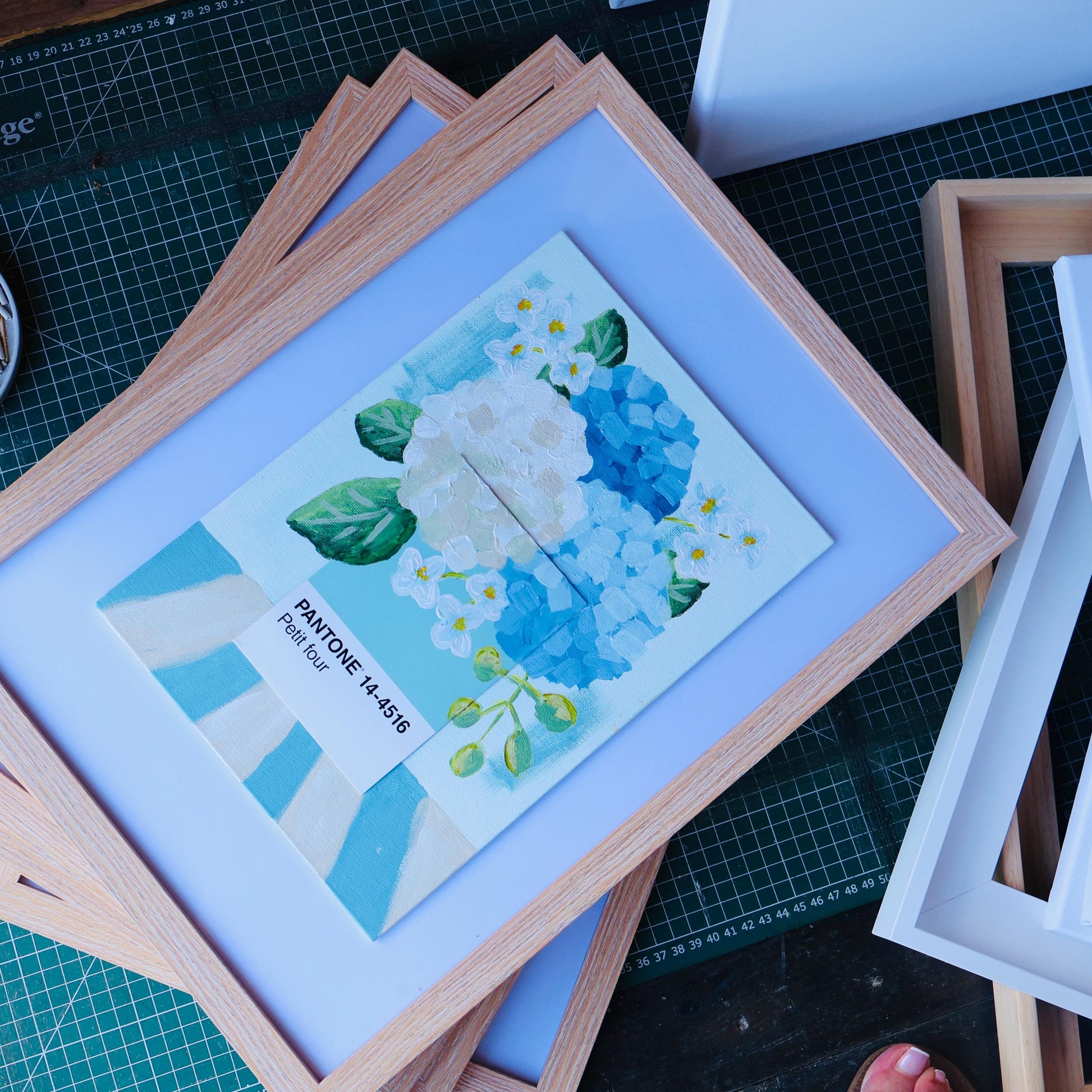 Pantone Petit Four Print | Blue Hydrangea Floral Wall Art | Botanical Fine Art Print | Blush Flower Decor | Contemporary Gallery Wall