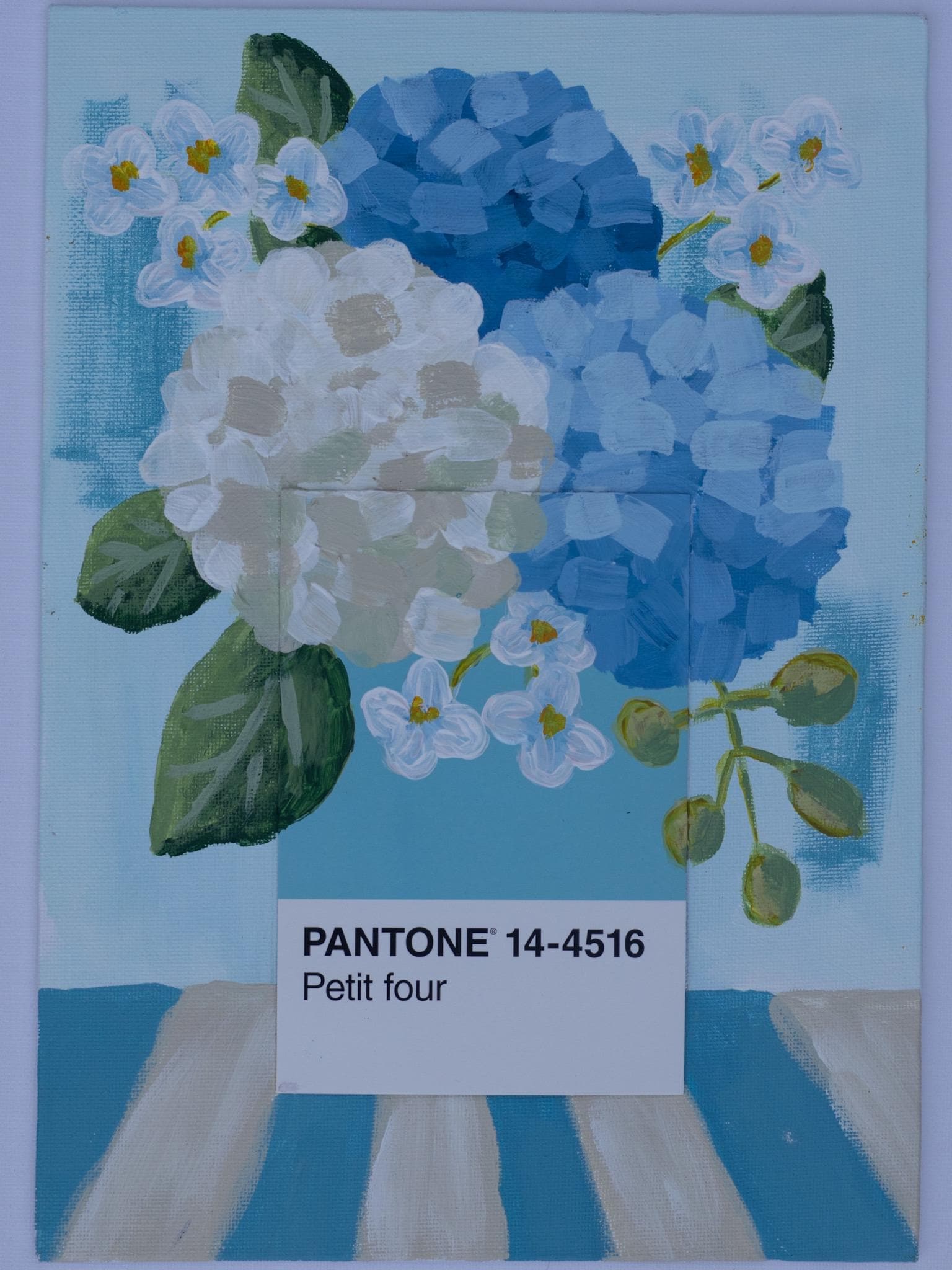 Pantone Petit Four Print | Blue Hydrangea Floral Wall Art | Botanical Fine Art Print | Blush Flower Decor | Contemporary Gallery Wall