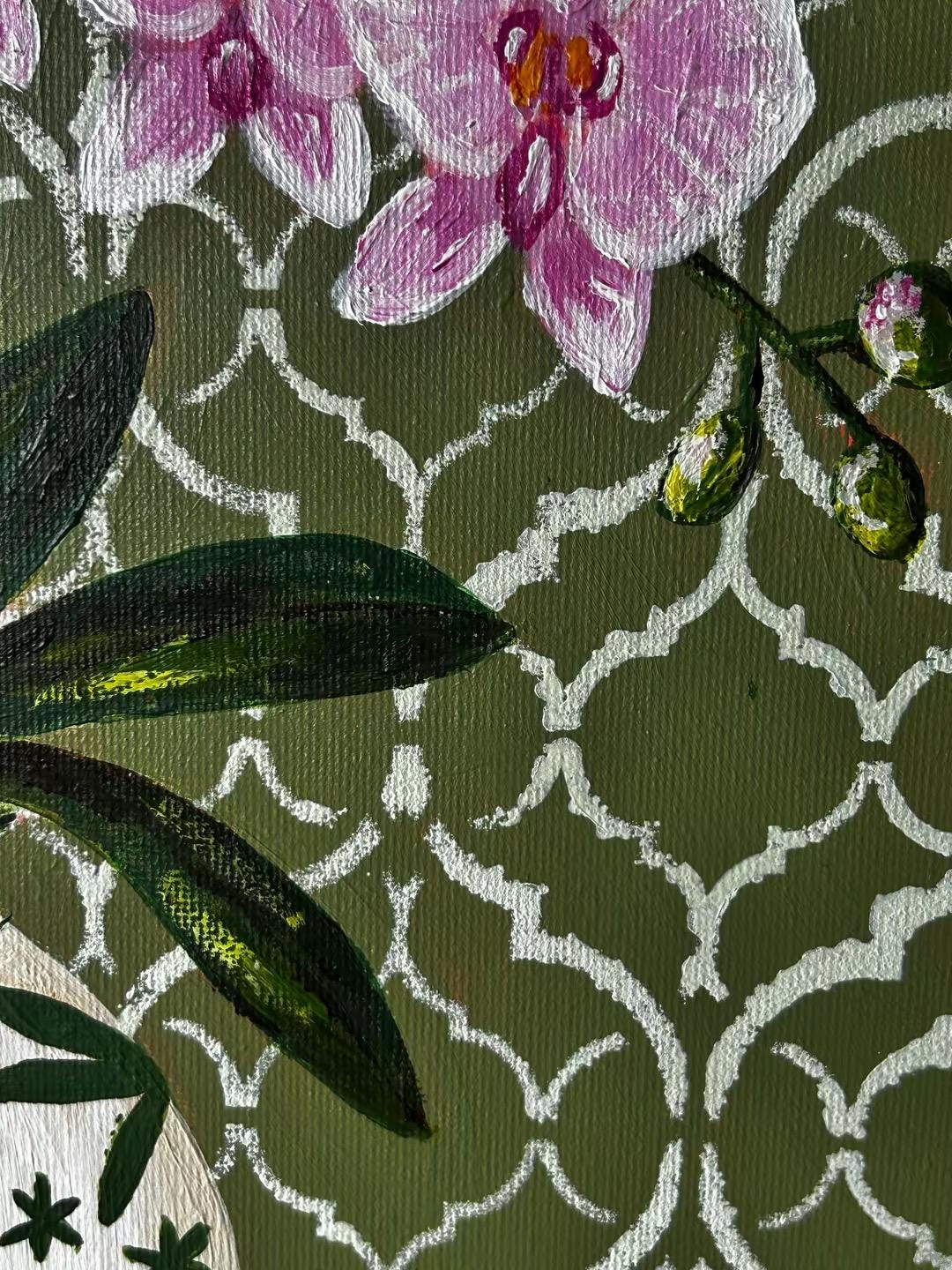Olive Orchid Print | Hamptons Chinoiserie Botanical (12x12 Fine Art Print)