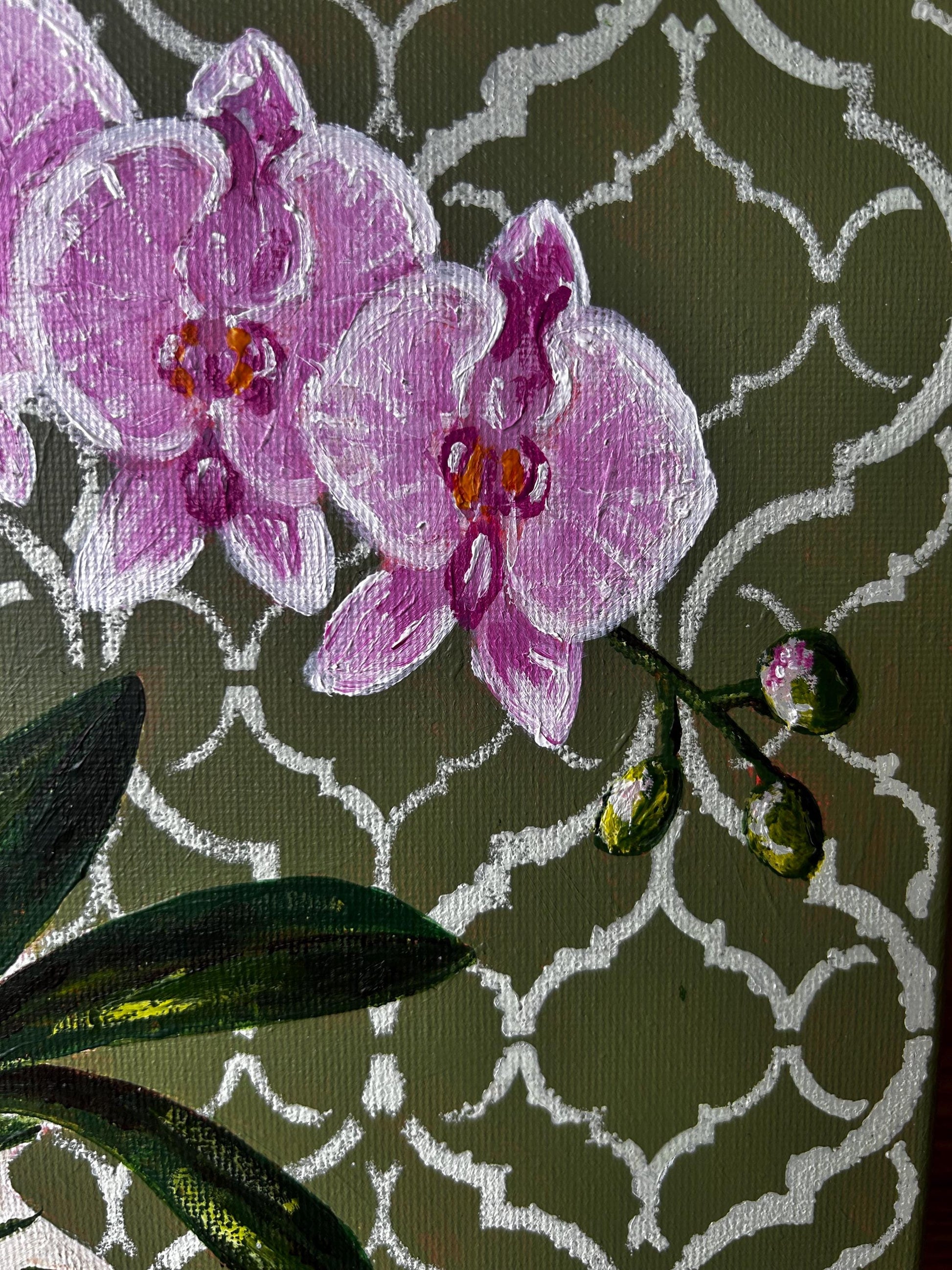 Olive Orchid Print | Hamptons Chinoiserie Botanical (12x12 Fine Art Print)