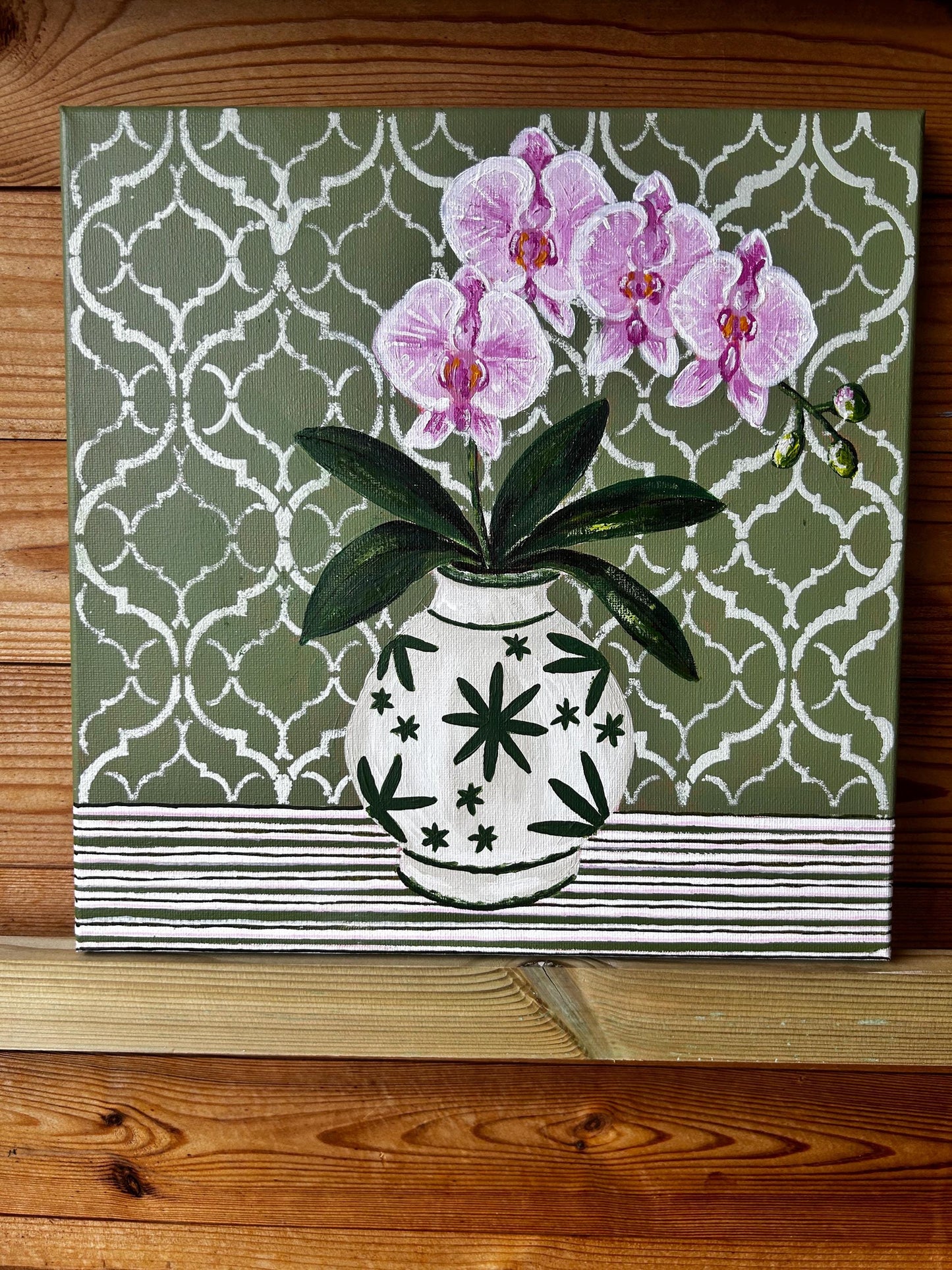 Olive Orchid Print | Hamptons Chinoiserie Botanical (12x12 Fine Art Print)