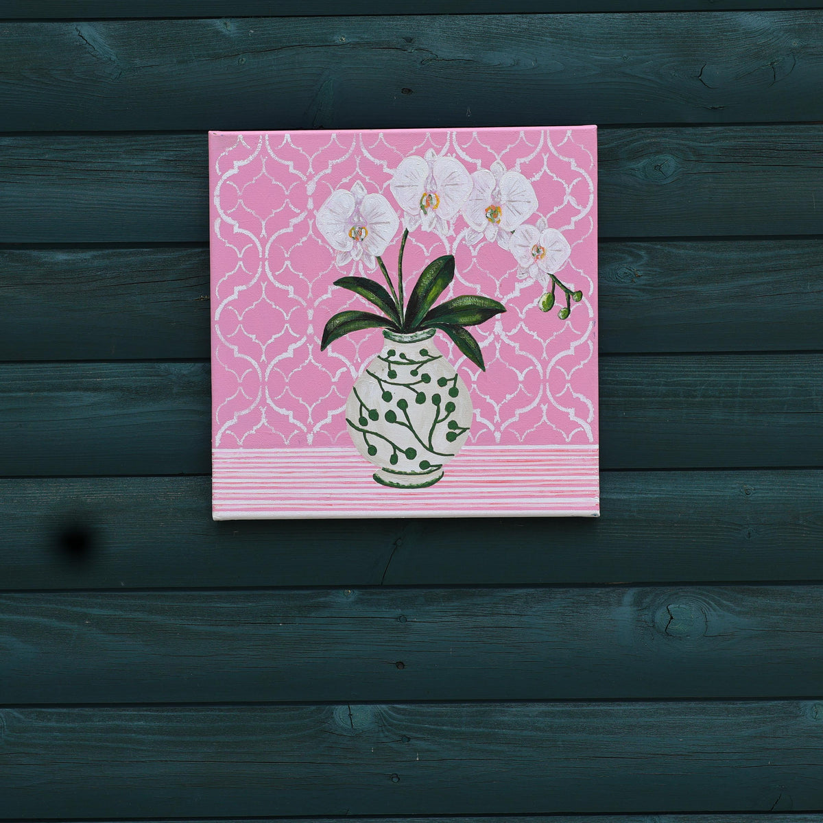 Dusky Pink Orchid | Hamptons Chinoiserie Botanical Wall Art (12x12 Fine Art)