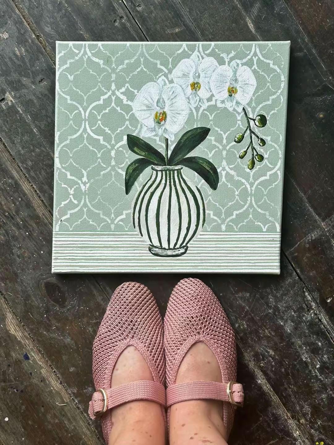 Willow Orchid Print | Hamptons Chinoiserie Botanical Wall Decor (12x12 Fine Art Print)