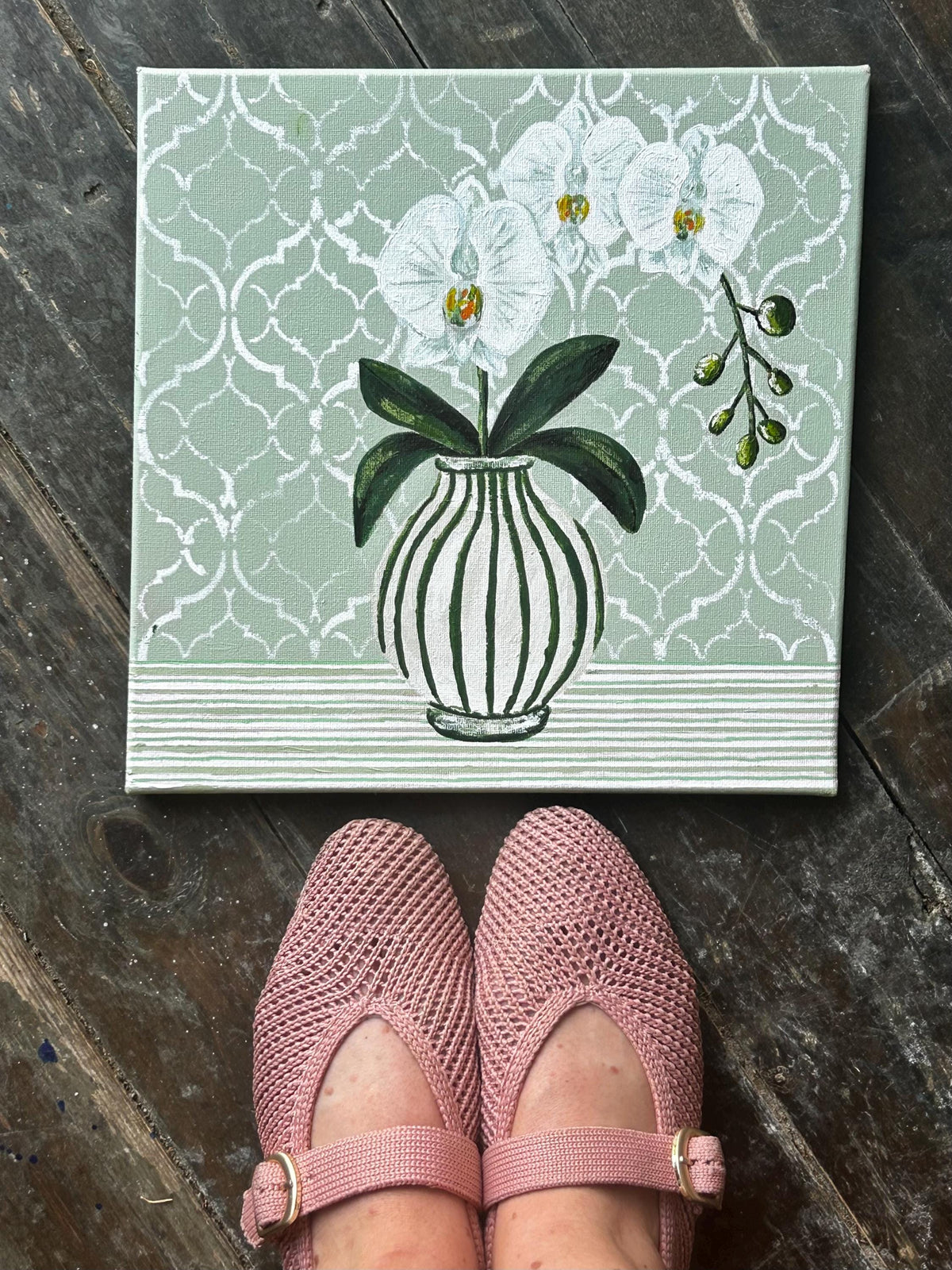 Willow Orchid Print | Hamptons Chinoiserie Botanical Wall Decor (12x12 Fine Art Print)