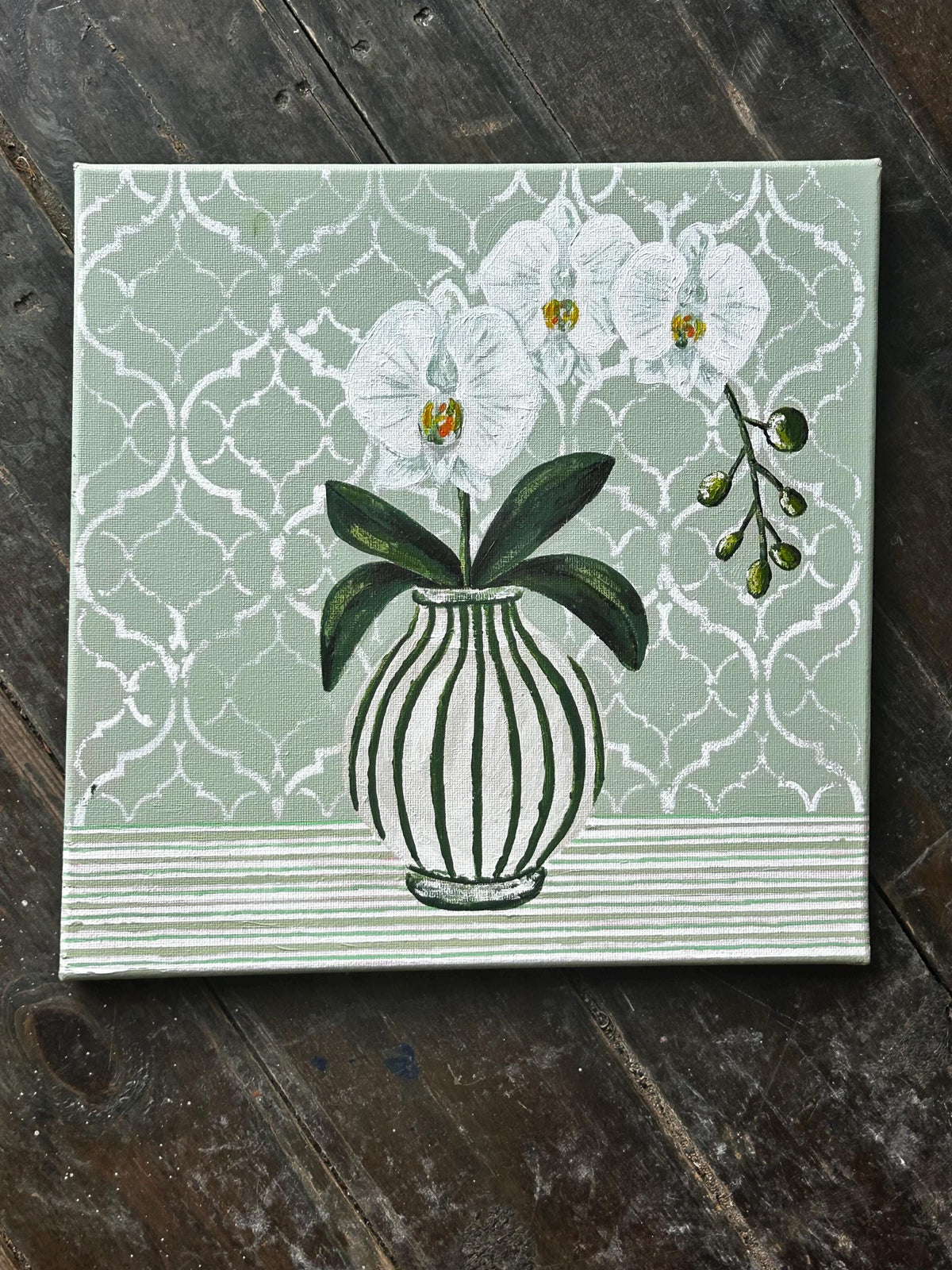 Willow Orchid Print | Hamptons Chinoiserie Botanical Wall Decor (12x12 Fine Art Print)