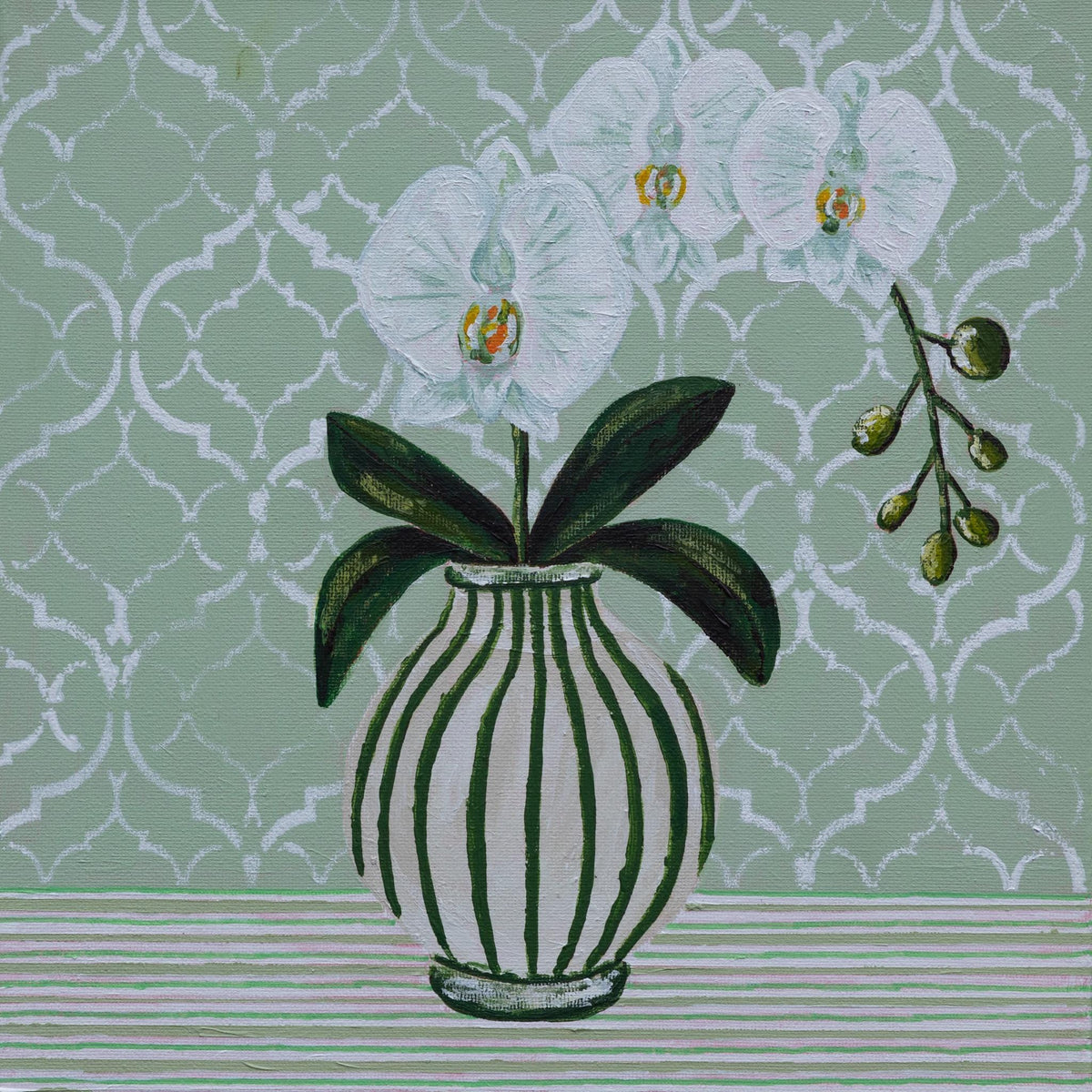 Willow Orchid Print | Hamptons Chinoiserie Botanical Wall Decor (12x12 Fine Art Print)