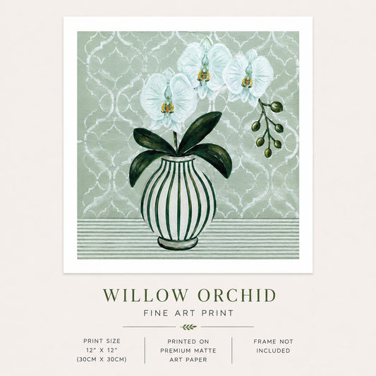 Willow Orchid Print | Hamptons Chinoiserie Botanical Wall Decor (12x12 Fine Art Print)
