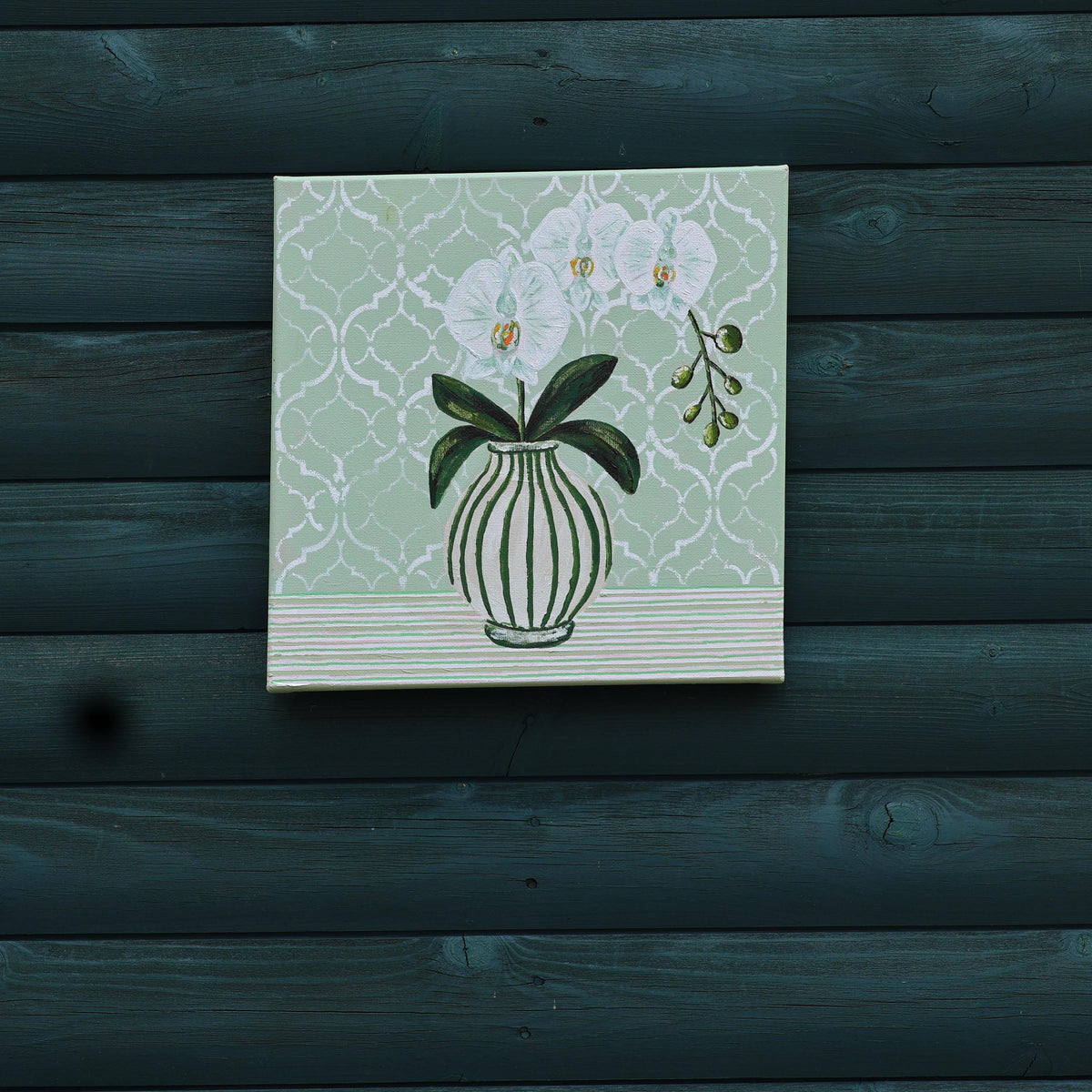 Willow Orchid Print | Hamptons Chinoiserie Botanical Wall Decor (12x12 Fine Art Print)