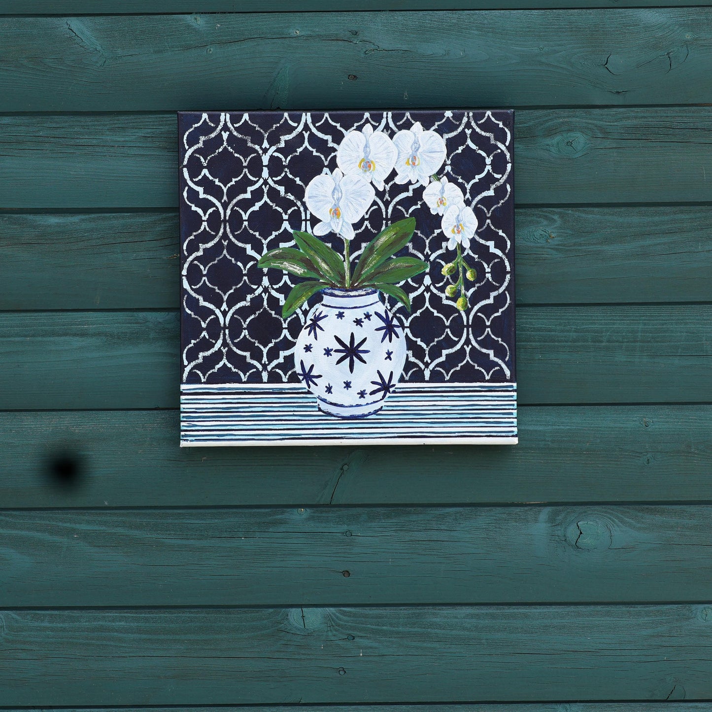 Midnight Orchid Print | Hamptons Chinoiserie Botanical Wall Art (12x12)