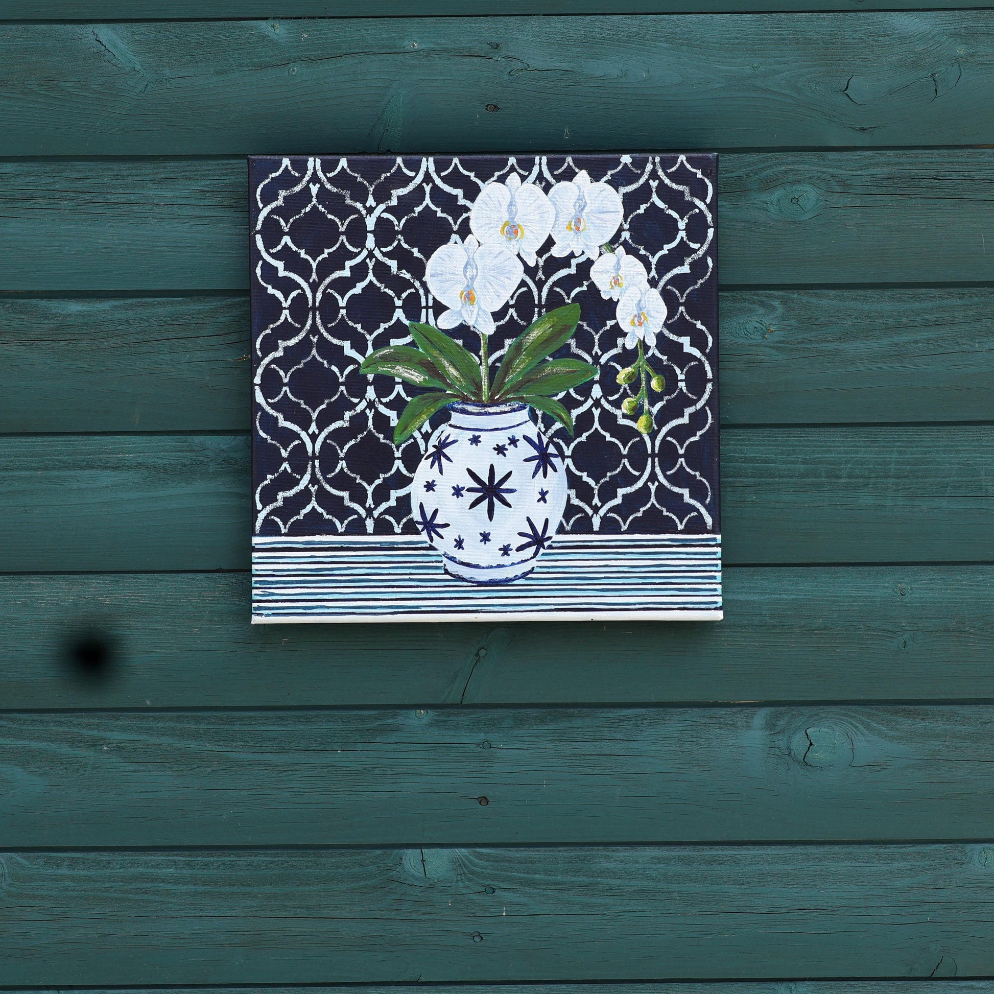Midnight Orchid Print | Hamptons Chinoiserie Botanical Wall Art (12x12)