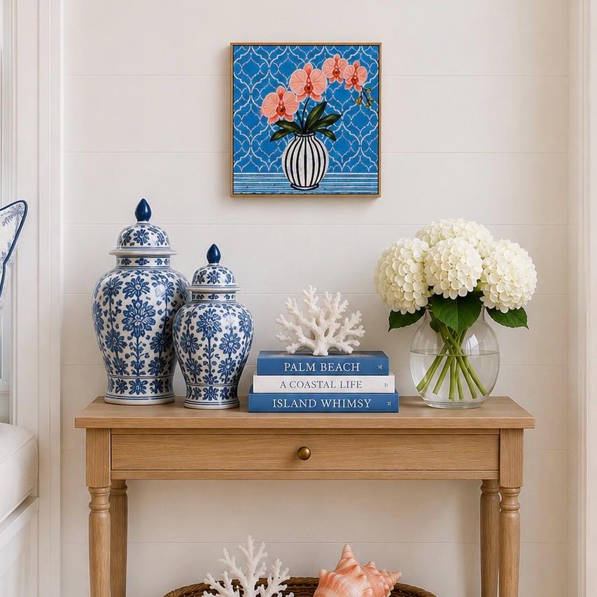 Cornflower Orchid Print | Hamptons Chinoiserie Botanical Wall Art (12x12)