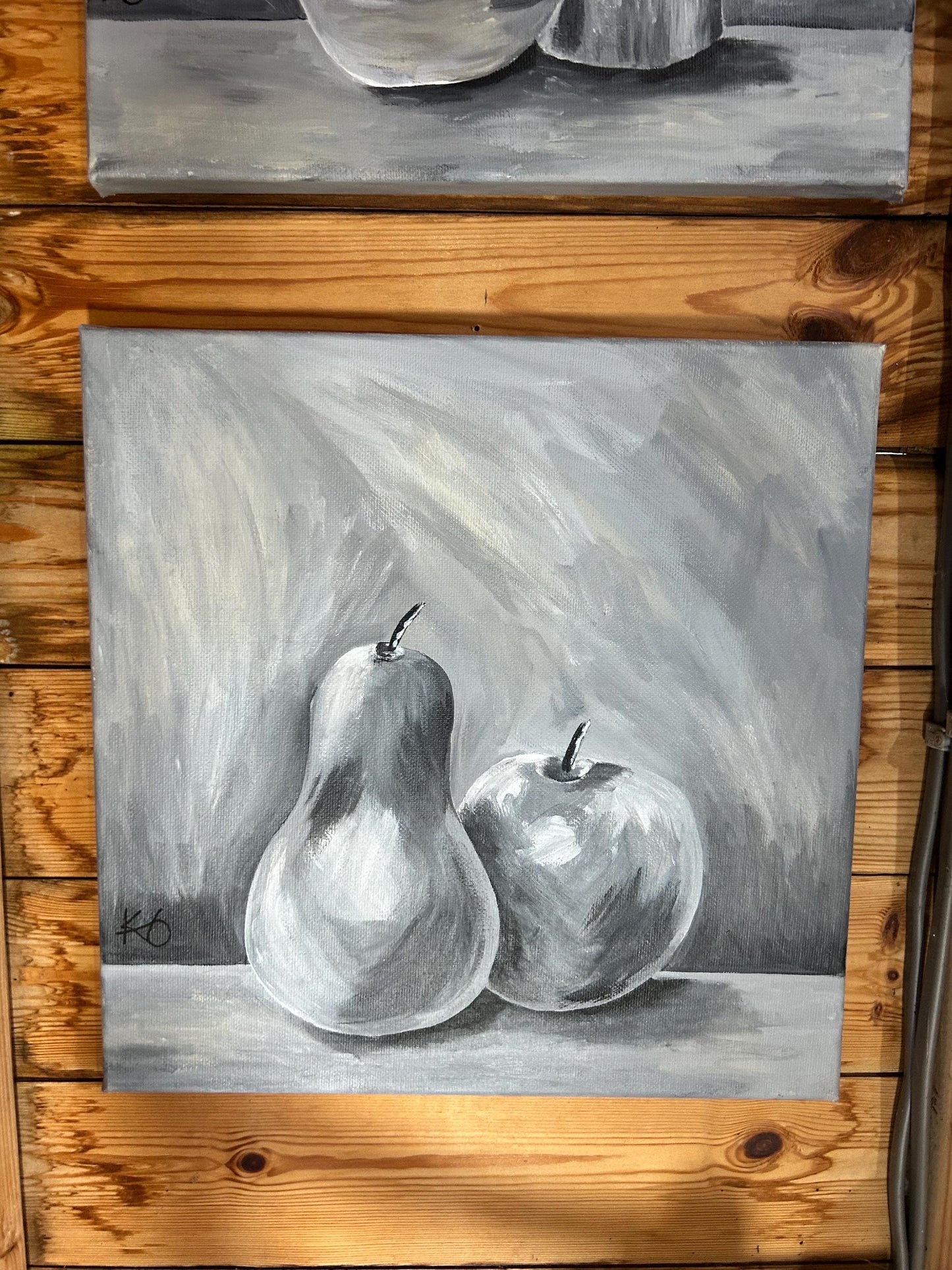 Quiet Harvest Fine Art Print | Neutral Pear & Apple Still Life | Contemporary Kitchen Wall Art | Minimalist Home Decor (12x12)