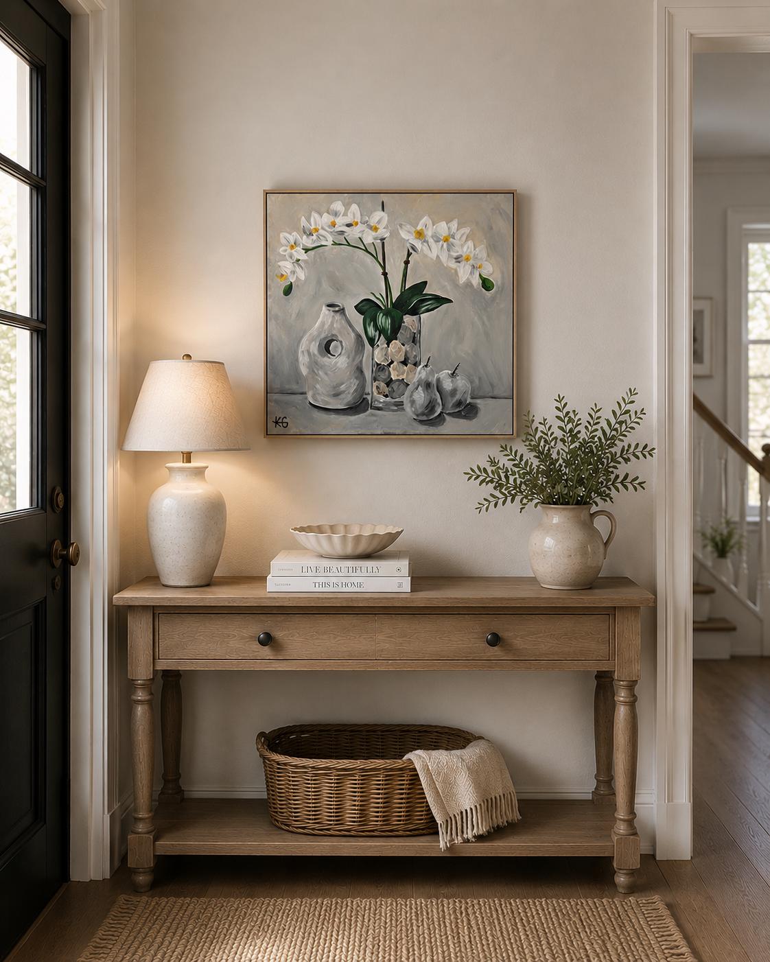 Quiet Balance Fine Art Print | Neutral Orchid Still Life | Contemporary Botanical Wall Art | Modern Home Decor | 20x20 15x15 12x12 Print