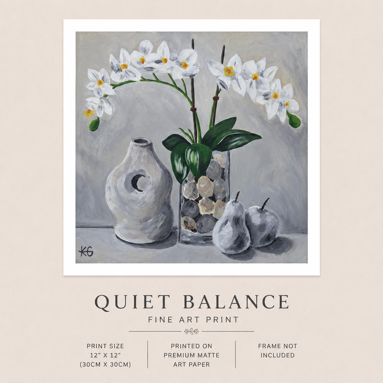 Quiet Balance Fine Art Print | Neutral Orchid Still Life | Contemporary Botanical Wall Art | Modern Home Decor | 20x20 15x15 12x12 Print
