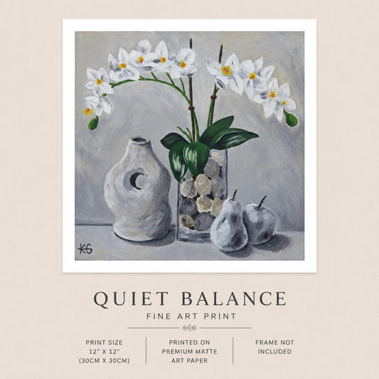 Quiet Balance Fine Art Print | Neutral Orchid Still Life | Contemporary Botanical Wall Art | Modern Home Decor | 20x20 15x15 12x12 Print