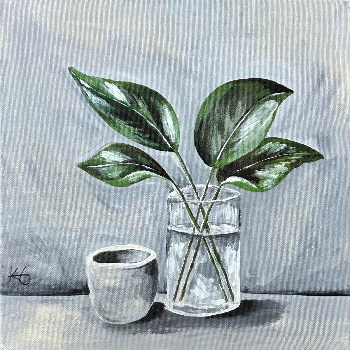 Quiet Reflection Fine Art Print | Botanical Glass Vase Still Life | Neutral Green Wall Art | Contemporary Home Decor (12x12)