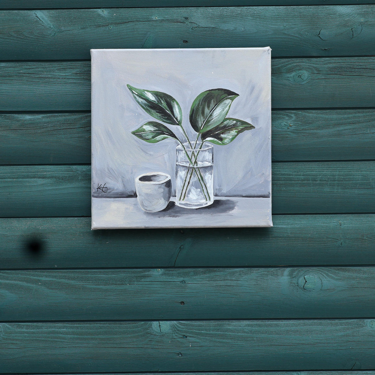 Quiet Reflection Fine Art Print | Botanical Glass Vase Still Life | Neutral Green Wall Art | Contemporary Home Decor (12x12)