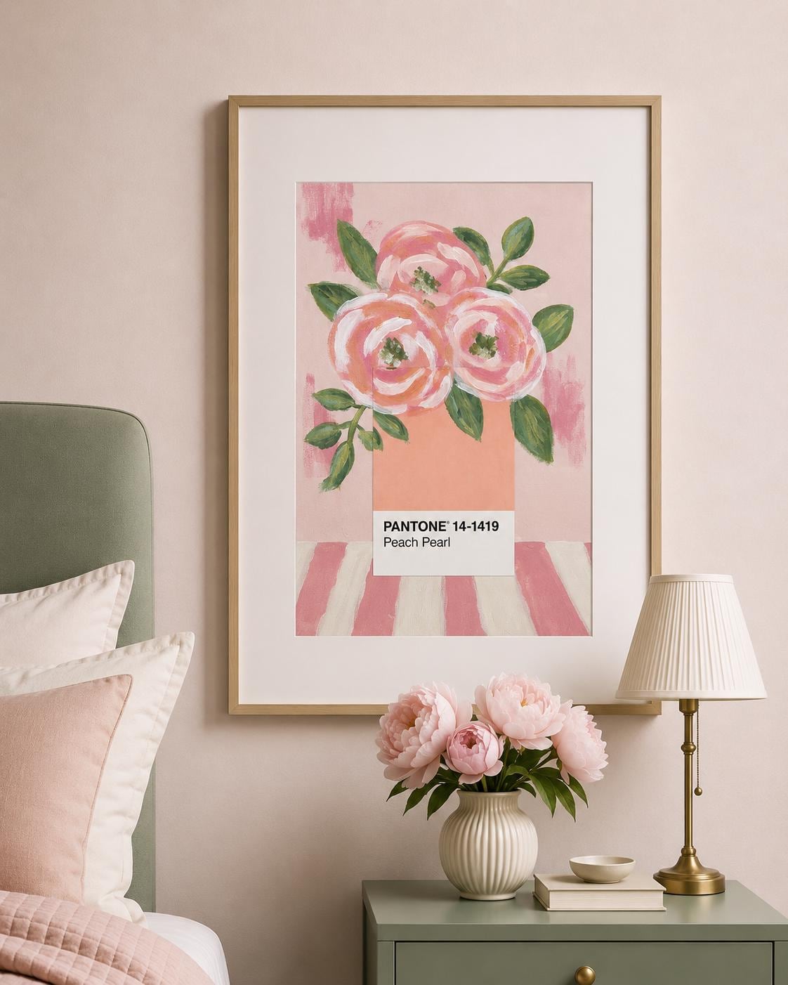 Pantone Peach Pearl Print | Peach Floral Wall Art | Modern Botanical Print | Contemporary Still Life | Neutral Home Decor | A4 & A5 Print