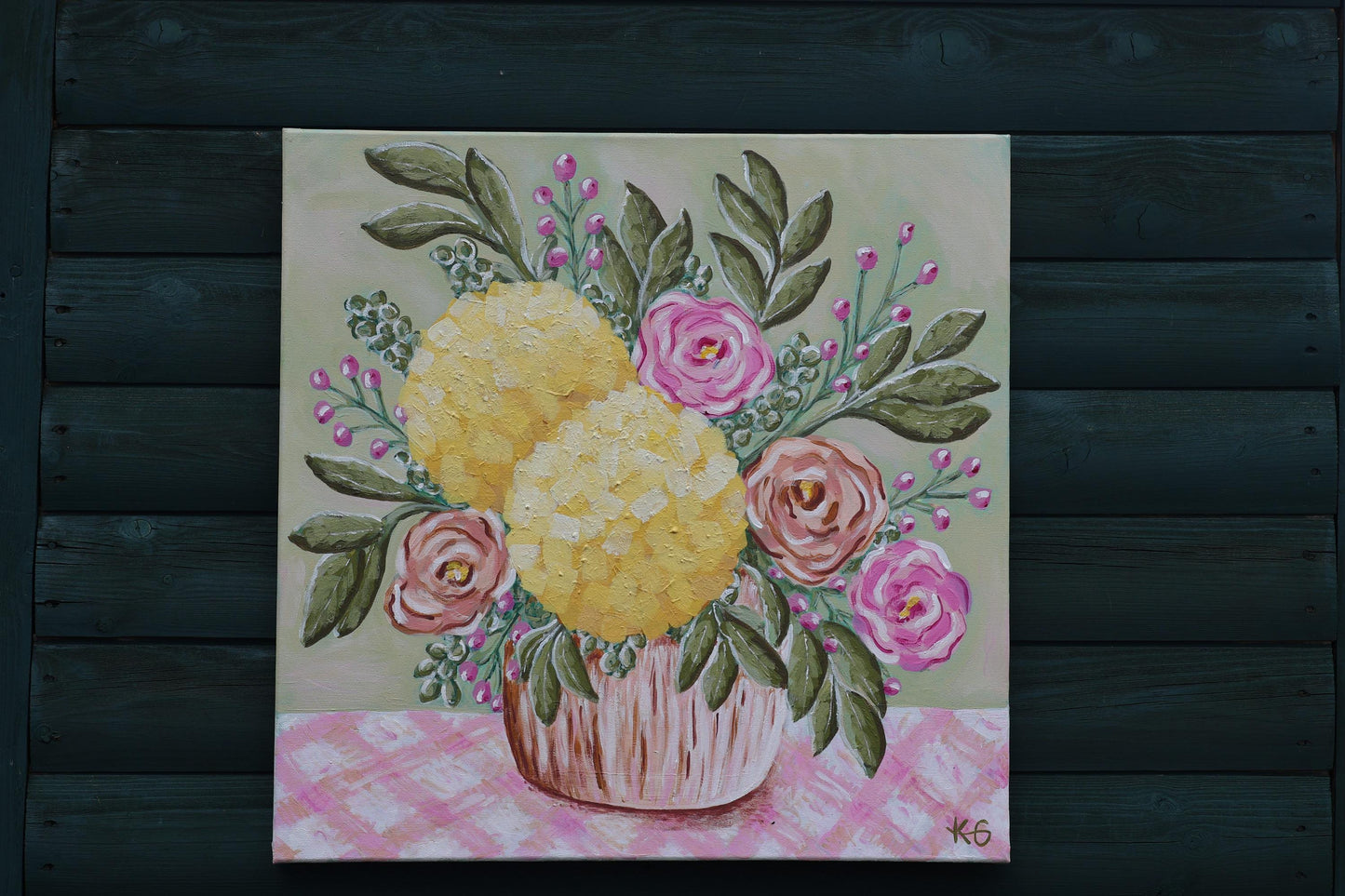Butter Bloom Fine Art Print | Yellow Hydrangea Floral Wall Art | Cottage Garden Still Life | Contemporary Botanical Print | 50x50 Print