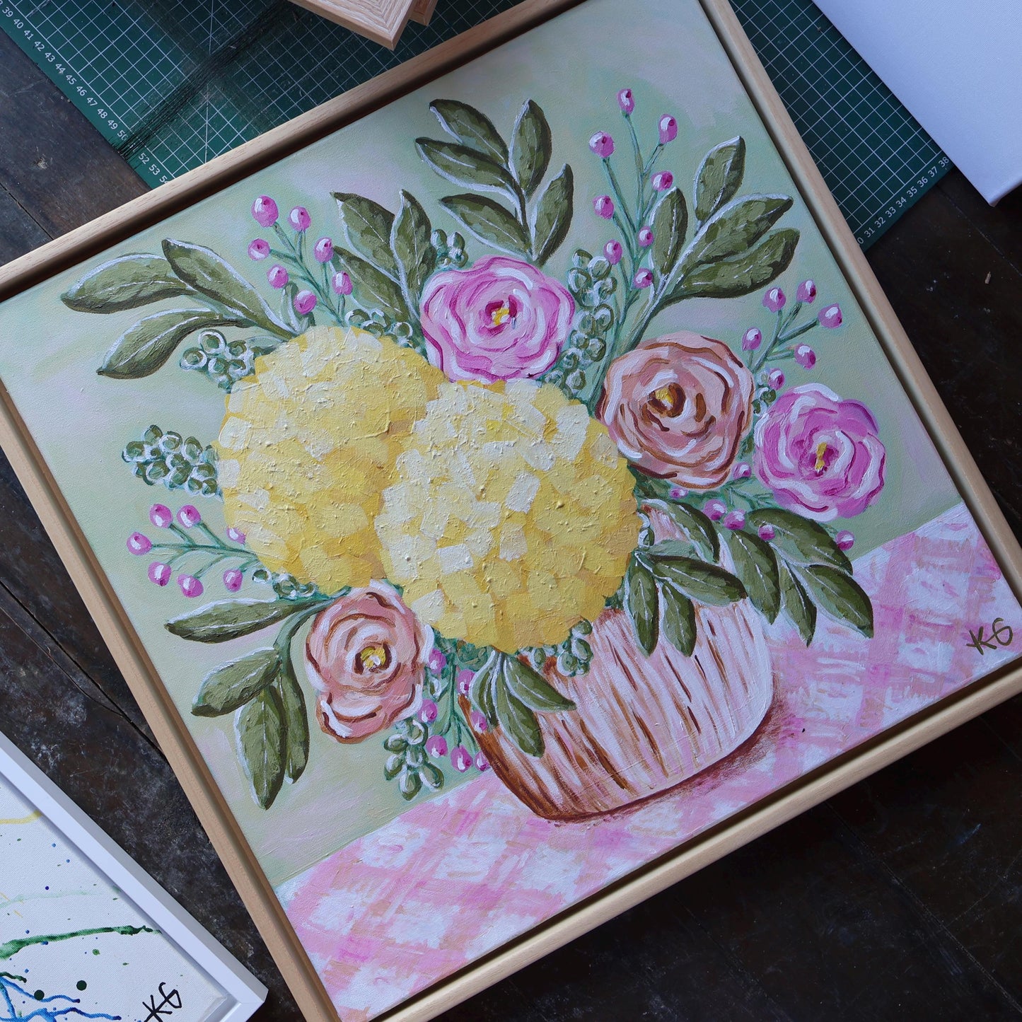 Butter Bloom Fine Art Print | Yellow Hydrangea Floral Wall Art | Cottage Garden Still Life | Contemporary Botanical Print | 50x50 Print