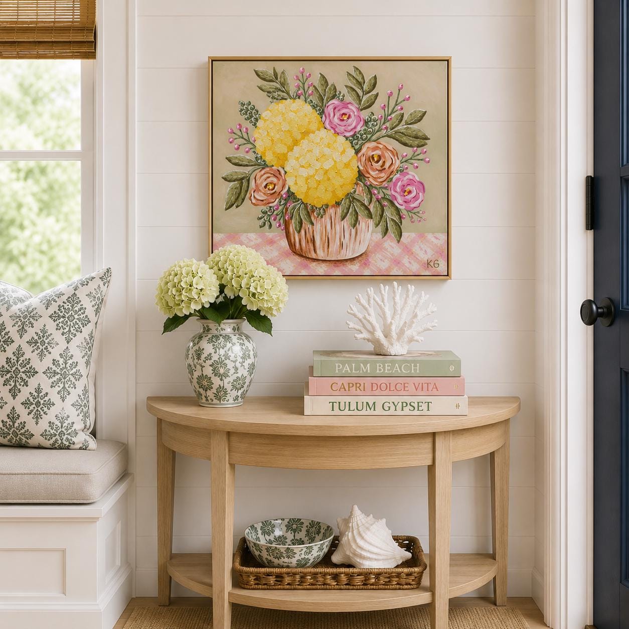Butter Bloom Fine Art Print | Yellow Hydrangea Floral Wall Art | Cottage Garden Still Life | Contemporary Botanical Print | 50x50 Print