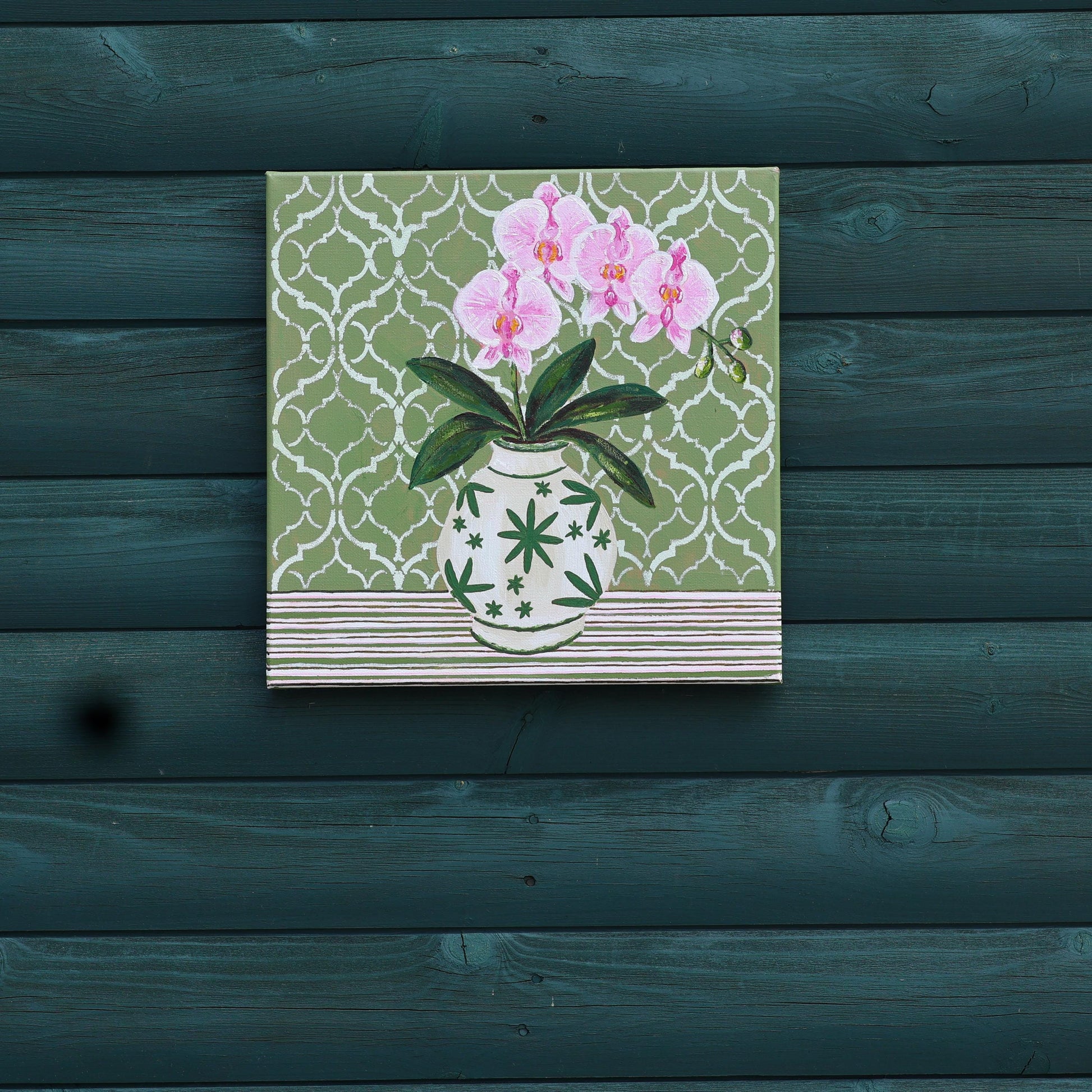 Olive Orchid Print | Hamptons Chinoiserie Botanical (12x12 Fine Art Print)
