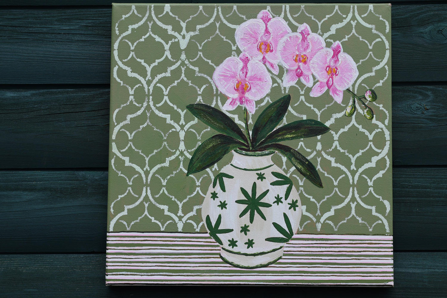Olive Orchid Print | Hamptons Chinoiserie Botanical (12x12 Fine Art Print)
