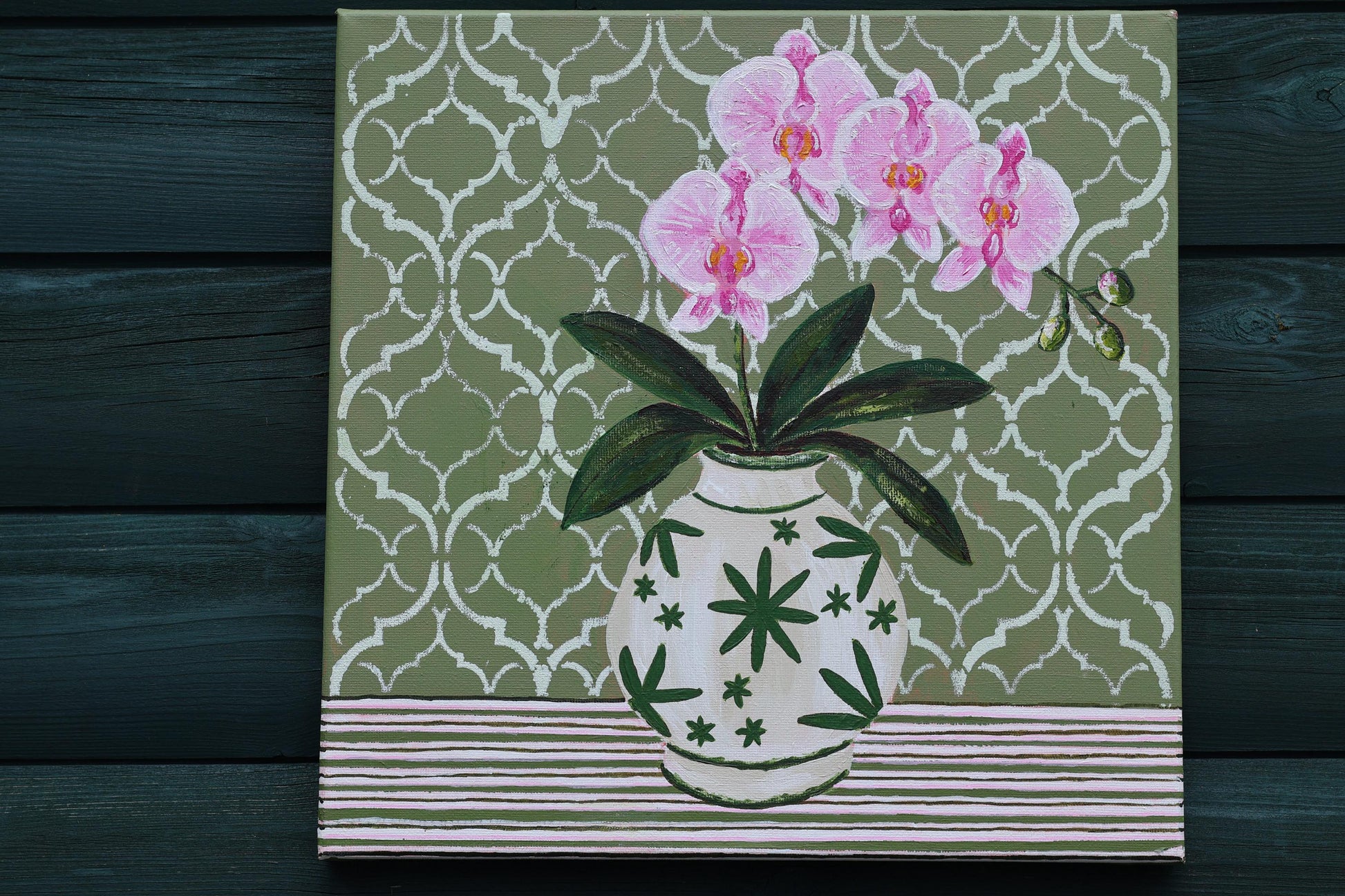 Olive Orchid Print | Hamptons Chinoiserie Botanical (12x12 Fine Art Print)