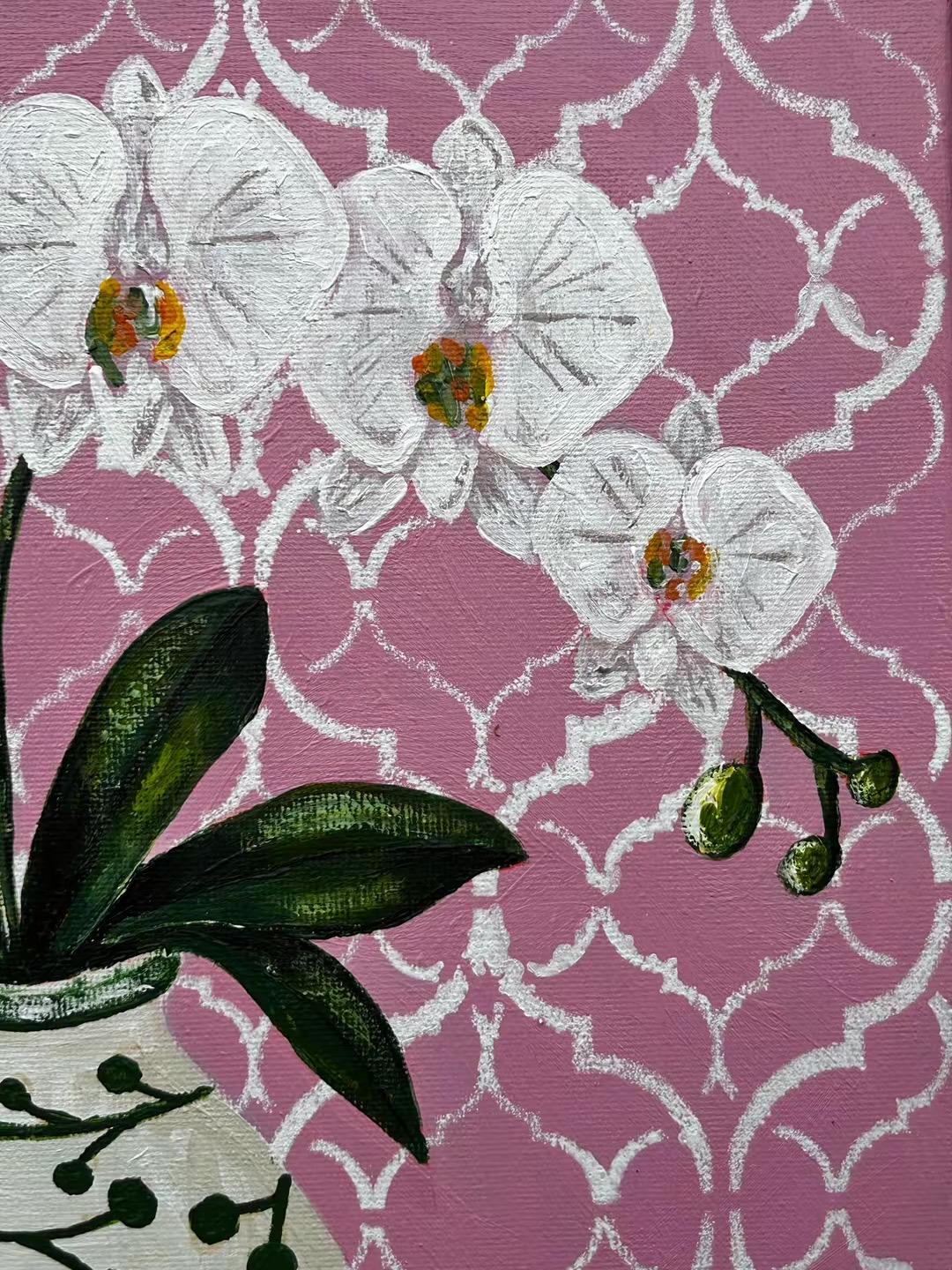 Dusky Pink Orchid | Hamptons Chinoiserie Botanical Wall Art (12x12 Fine Art)