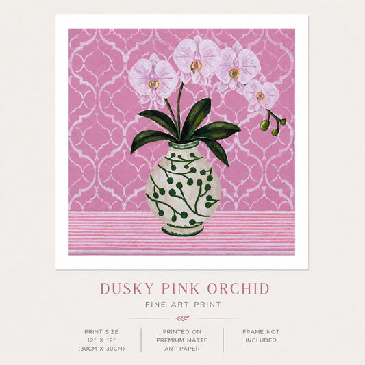 Dusky Pink Orchid | Hamptons Chinoiserie Botanical Wall Art (12x12 Fine Art)
