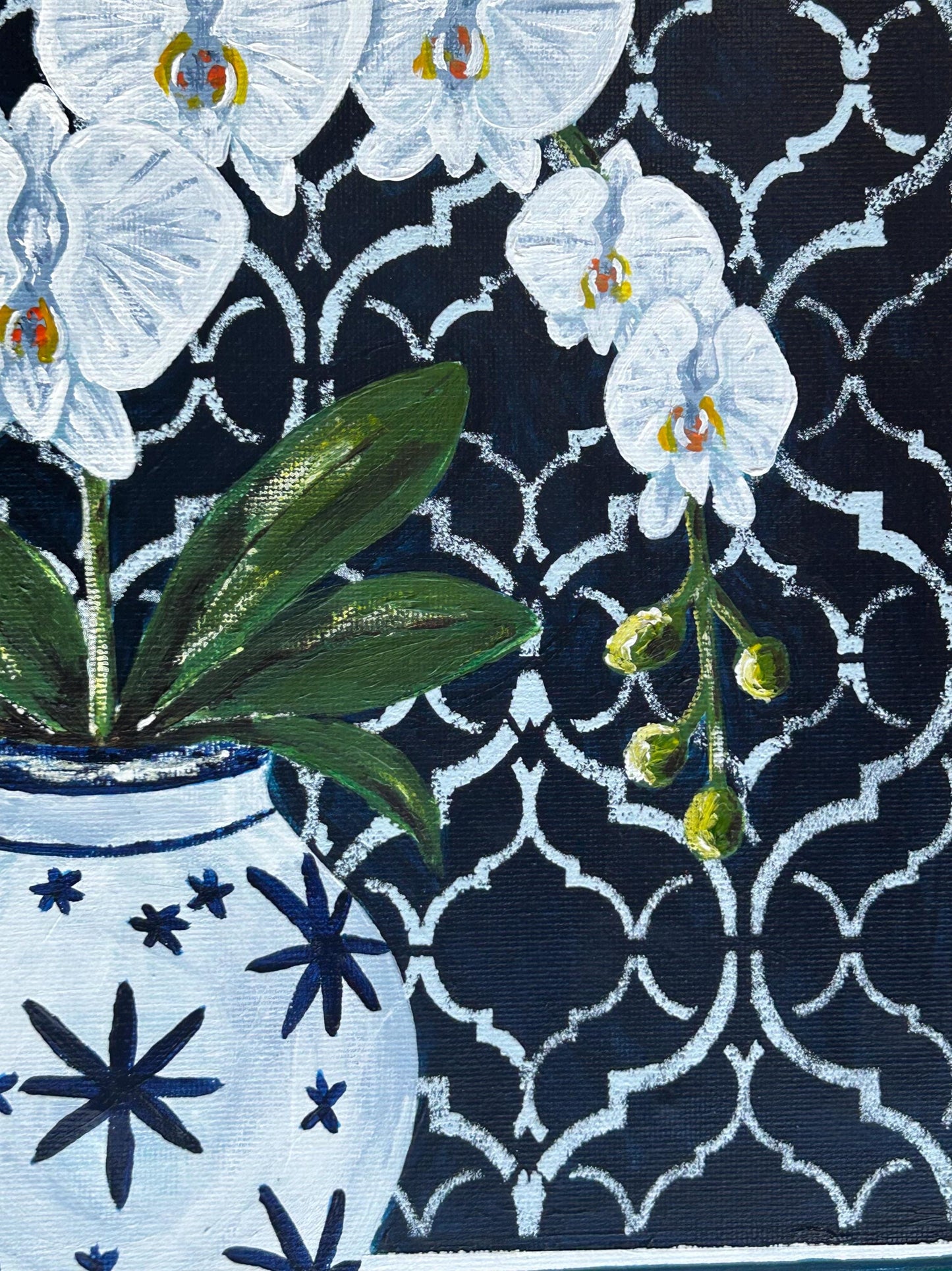 Midnight Orchid Print | Hamptons Chinoiserie Botanical Wall Art (12x12)