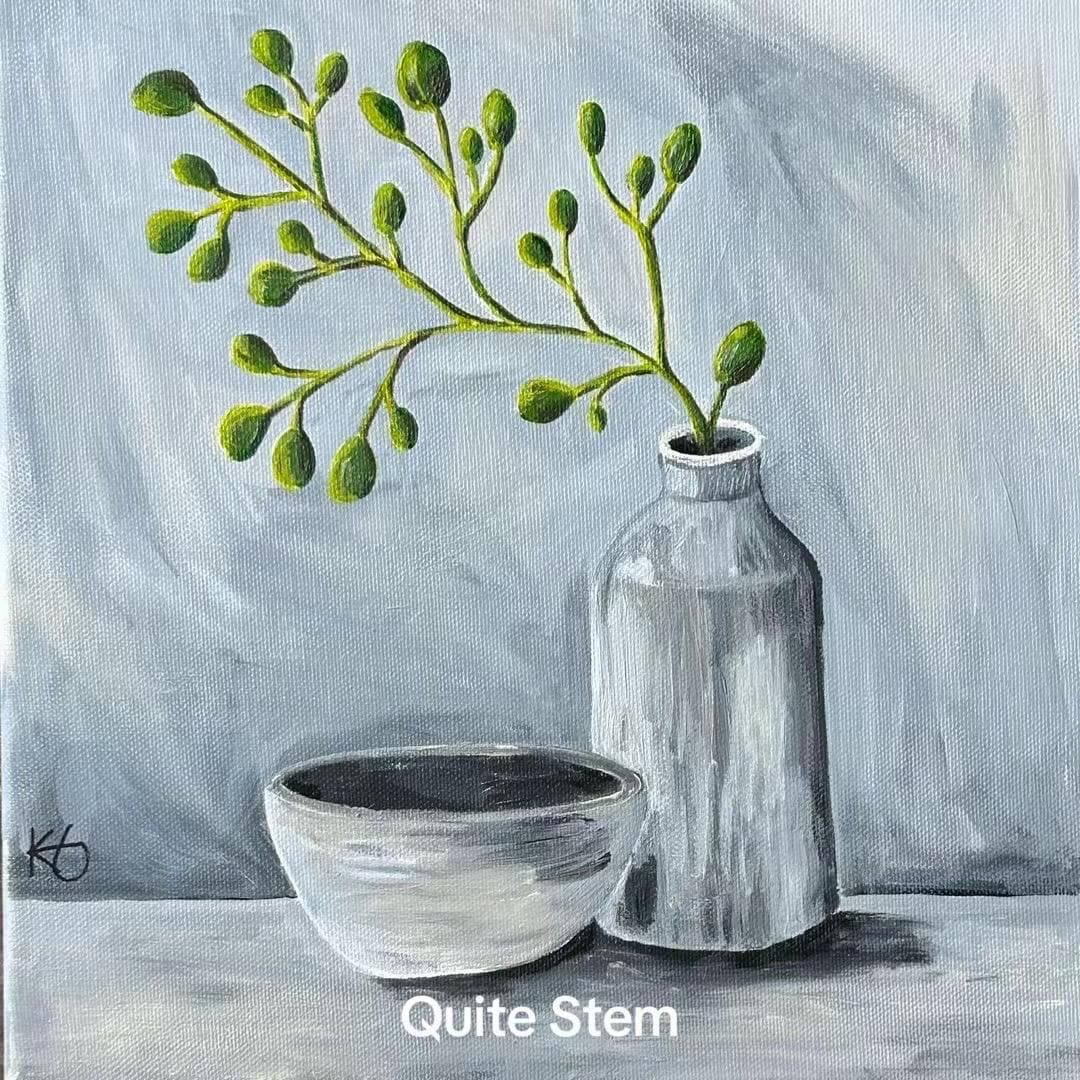 Quiet Stem Fine Art Print | Botanical Still Life | Neutral Green Botanical Wall Art | Contemporary Minimalist Decor (12x12)