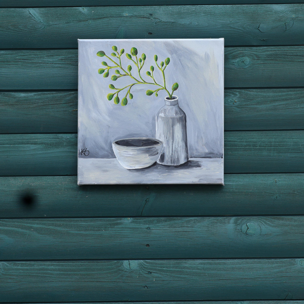 Quiet Stem Fine Art Print | Botanical Still Life | Neutral Green Botanical Wall Art | Contemporary Minimalist Decor (12x12)