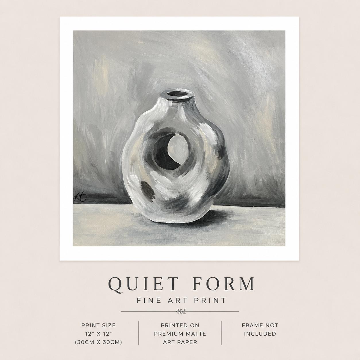 Quiet Form Fine Art Print | Modern Ceramic Vase Still Life | Neutral Minimalist Wall Art | Contemporary Home Decor (12x12)