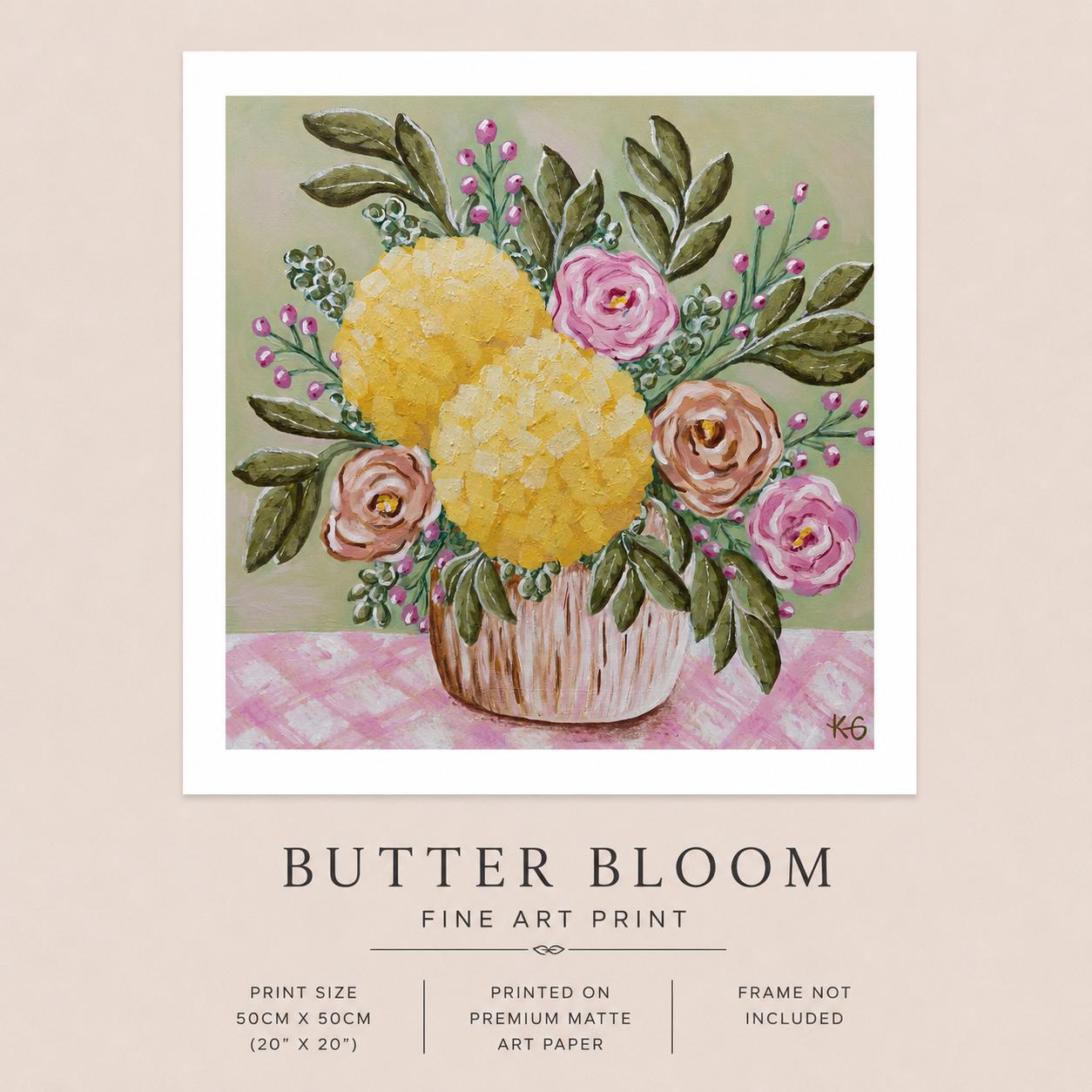 Butter Bloom Fine Art Print | Yellow Hydrangea Floral Wall Art | Cottage Garden Still Life | Contemporary Botanical Print | 50x50 Print